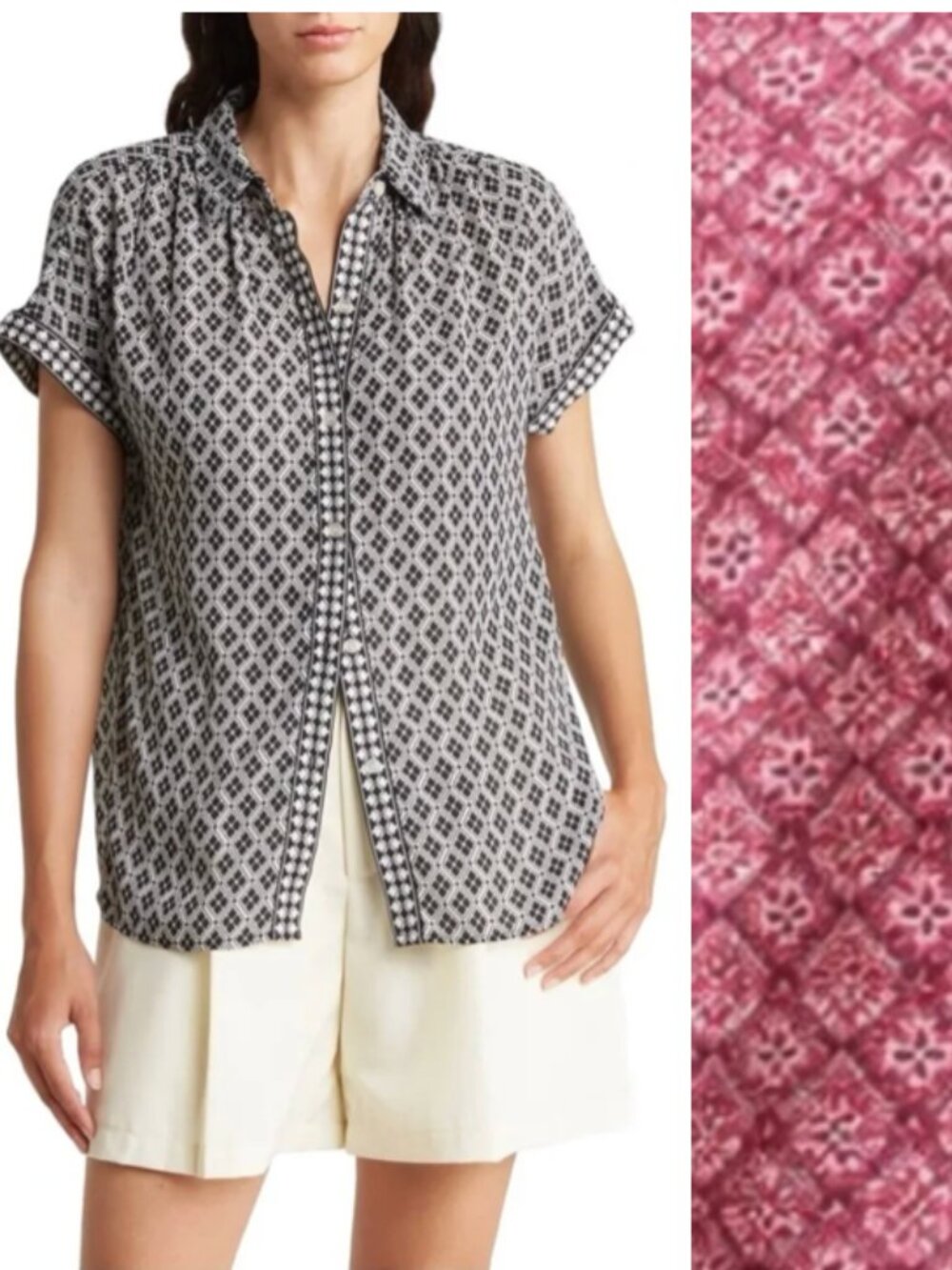 Max Studio Patterned Short Sleeve Button-Up Shirt size M